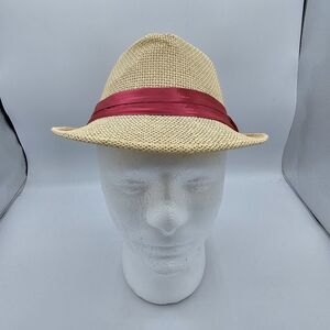 Mens Hat By Simplicity, Tan, With Red Stripe, New, One Size Fits Most